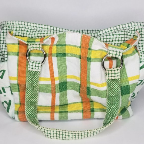 Vintage Roxy Canvas Bird Print Shoulder Bag Plaid Green White Spring y2k - Picture 3 of 9